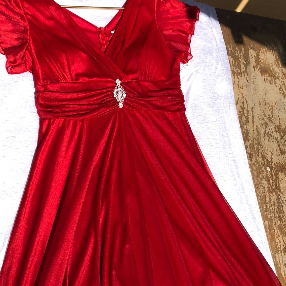 Red Strapppy Mesh rushed midxi dress